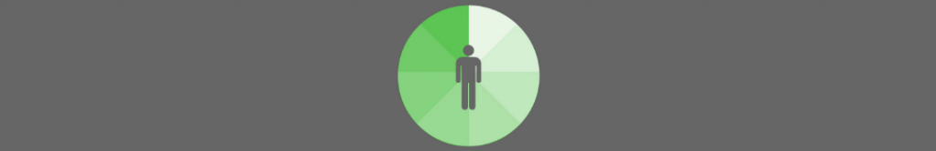 icon of a person with a multi-colored green circle behind it